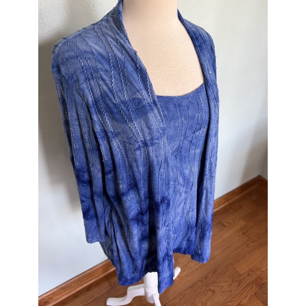 JM Collection Blue Tie-Dye Twin Set Open-Front Cardigan & Tank M WPL8046 - Picture 2 of 7
